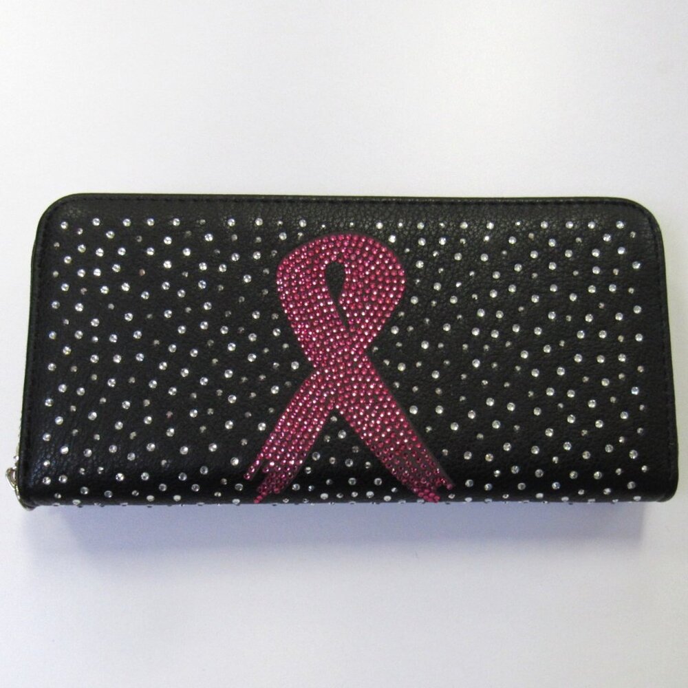Pink Ribbon Breast Cancer Awareness Rhinestone Crystal Stone Sparkle Wallet NEW